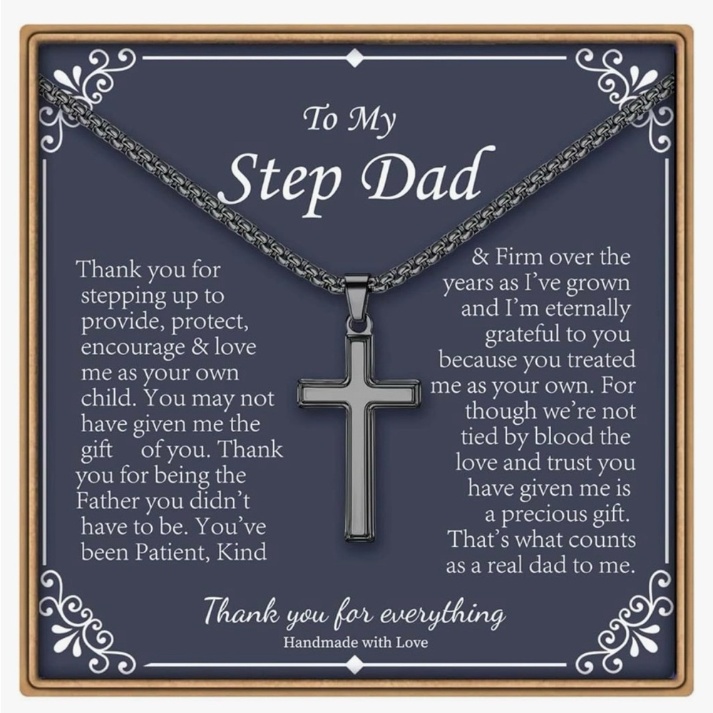 To My Step Dad Cross Pendant Necklace Men Stepfather Gift from Step Son Daughter